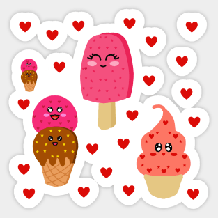 Ice Cream Combo With Hearts Sticker